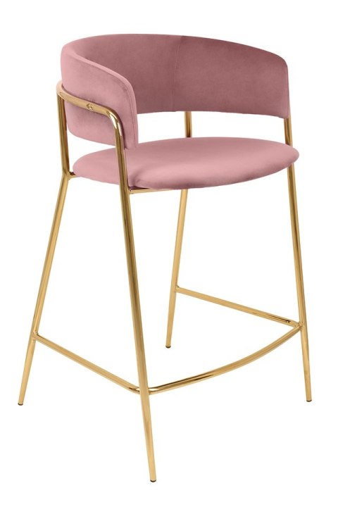 King Home Hoker Krzesło barowe DELTA 65 tapicerowe różowe welur podstawa metal złoty połysk King Home Hoker Krzesło barowe DELTA 65 tapicerowe różowe welur podstawa metal złoty połysk