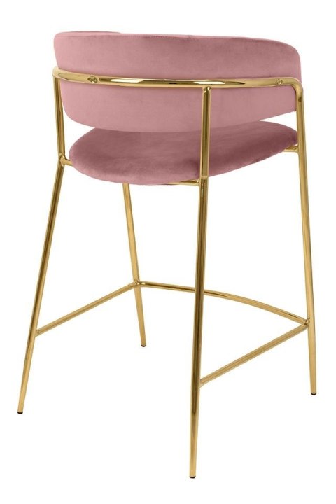 King Home Hoker Krzesło barowe DELTA 65 tapicerowe różowe welur podstawa metal złoty połysk King Home Hoker Krzesło barowe DELTA 65 tapicerowe różowe welur podstawa metal złoty połysk