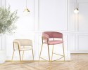 King Home Hoker Krzesło barowe DELTA 65 tapicerowe różowe welur podstawa metal złoty połysk