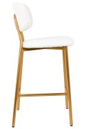 King Home Hoker Krzesło barowe FABIOLA BOUCLE tapicerowane białe podstawa metal złoty przeszycia na oparciu z podnóżkiem