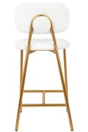 King Home Hoker Krzesło barowe FABIOLA BOUCLE tapicerowane białe podstawa metal złoty przeszycia na oparciu z podnóżkiem