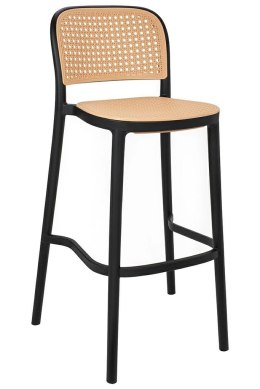 King Home Hoker Krzesło barowe WICKY czarne tworzywo PP siedzisko i oparcie plecionka można sztaplować