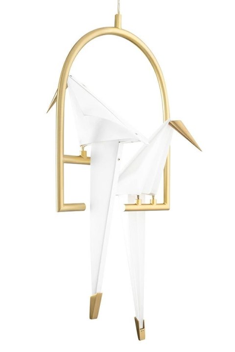 King Home Lampa wisząca LED LORO 2 metal satynowy złoty klosze w kształcie ptaków - tworzywo PP biały King Home Lampa wisząca LED LORO 2 metal satynowy złoty klosze w kształcie ptaków - tworzywo PP biały