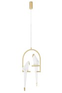 King Home Lampa wisząca LED LORO 2 metal satynowy złoty klosze w kształcie ptaków - tworzywo PP biały