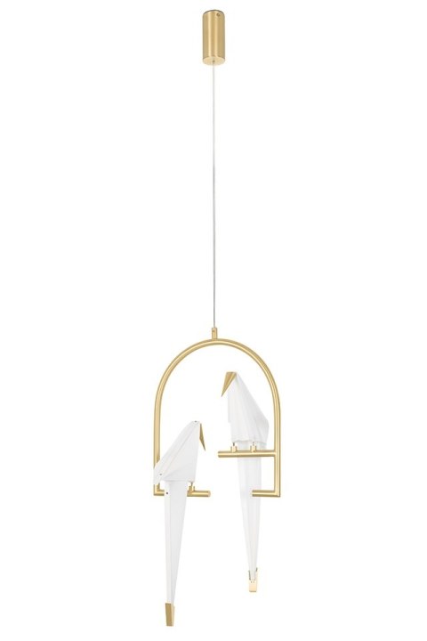 King Home Lampa wisząca LED LORO 2 metal satynowy złoty klosze w kształcie ptaków - tworzywo PP biały King Home Lampa wisząca LED LORO 2 metal satynowy złoty klosze w kształcie ptaków - tworzywo PP biały