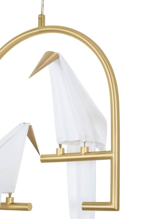 King Home Lampa wisząca LED LORO 2 metal satynowy złoty klosze w kształcie ptaków - tworzywo PP biały King Home Lampa wisząca LED LORO 2 metal satynowy złoty klosze w kształcie ptaków - tworzywo PP biały