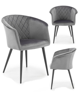 Halmar K421 krzesło do jadalni popielaty, materiał: tkanina velvet /nogi stal malowana proszkowo czarny