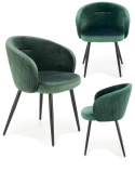 Halmar K430 krzesło ciemny zielony, materiał: tkanina velvet /nogi czarny stal malowana proszkowo Halmar K430 krzesło ciemny zielony, materiał: tkanina velvet /nogi czarny stal malowana proszkowo