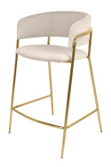 King Home Hoker Krzesło barowe DELTA 65 tapicerowane beżowe welur podstawa metal złoty połysk