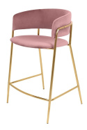 King Home Hoker Krzesło barowe DELTA 65 tapicerowe różowe welur podstawa metal złoty połysk