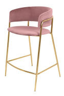 King Home Hoker Krzesło barowe DELTA 65 tapicerowe różowe welur podstawa metal złoty połysk King Home Hoker Krzesło barowe DELTA 65 tapicerowe różowe welur podstawa metal złoty połysk