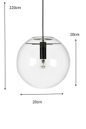 King Home Lampa wisząca sufitowa SANDRA 20 czarna - metal szkło transparentny E27 King Home Lampa wisząca sufitowa SANDRA 20 czarna - metal szkło transparentny E27
