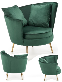 Halmar ALMOND fotel wypoczynkowy ciemny zielony, nogi złoty materiał: tkanina velvet / stal chromowana