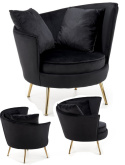 Halmar ALMOND fotel wypoczynkowy czarny, nogi złoty materiał: tkanina velvet / stal chromowana Halmar ALMOND fotel wypoczynkowy czarny, nogi złoty materiał: tkanina velvet / stal chromowana