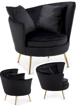 Halmar ALMOND fotel wypoczynkowy czarny, nogi złoty materiał: tkanina velvet / stal chromowana