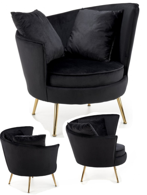 Halmar ALMOND fotel wypoczynkowy czarny, nogi złoty materiał: tkanina velvet / stal chromowana Halmar ALMOND fotel wypoczynkowy czarny, nogi złoty materiał: tkanina velvet / stal chromowana