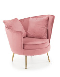 Halmar ALMOND fotel wypoczynkowy różowy, nogi złoty materiał: tkanina velvet / stal chromowana