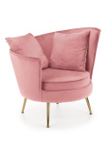 Halmar ALMOND fotel wypoczynkowy różowy, nogi złoty materiał: tkanina velvet / stal chromowana Halmar ALMOND fotel wypoczynkowy różowy, nogi złoty materiał: tkanina velvet / stal chromowana