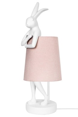 Kare Design KARE lampa stołowa RABBIT polirezyna lakierowana biała / różowy klosz lniany w kształcie króliczka E14