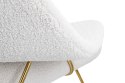 King Home Fotel COZY TEDDY biały z podnóżkiem korpus włókno szklane podstawa stal złoty tapicerka tkanina teddy