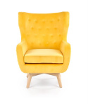 Halmar MARVEL fotel wypoczynkowy uszak żółty / naturalny, materiał: tkanina / drewno lite