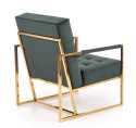 Halmar PRIUS fotel wypoczynkowy, tapicerka - ciemny zielony, stelaż - złoty, materiał: tkanina / stal chromowana