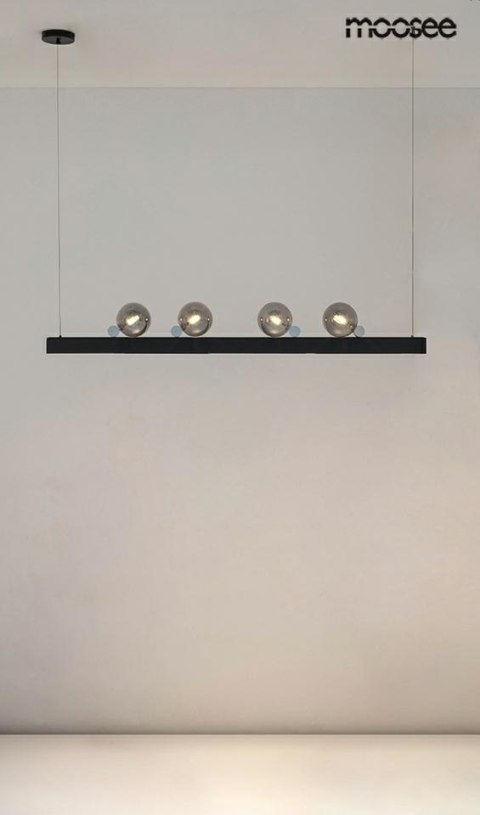 Moosee MOOSEE lampa wisząca LED LINEAL podłużny stelaż czarny stal akryl okrągłe klosze szkło dymione Moosee MOOSEE lampa wisząca LED LINEAL podłużny stelaż czarny stal akryl okrągłe klosze szkło dymione
