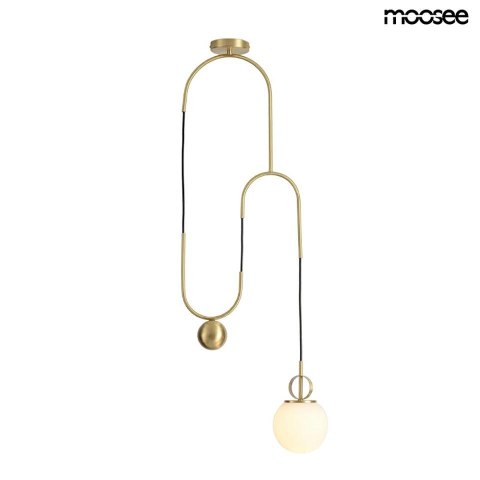 Moosee MOOSEE lampa wisząca LIFT złota metal klosz szklany mleczny kształt kuli 1xE27