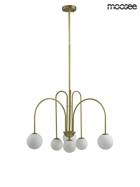 LAMPA WISZĄCA NERI Moosee MOOSEE ZŁOTA metalowa klosze SZKŁO MLECZNE w kształcie kuli 6xG9 LAMPA WISZĄCA NERI Moosee MOOSEE ZŁOTA metalowa klosze SZKŁO MLECZNE w kształcie kuli 6xG9