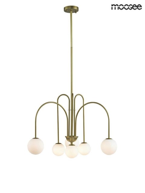 LAMPA WISZĄCA NERI Moosee MOOSEE ZŁOTA metalowa klosze SZKŁO MLECZNE w kształcie kuli 6xG9 LAMPA WISZĄCA NERI Moosee MOOSEE ZŁOTA metalowa klosze SZKŁO MLECZNE w kształcie kuli 6xG9