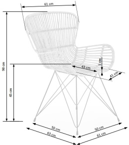 Halmar K335 krzesło do jadalni rattan czarny, materiał: rattan naturalny / metal