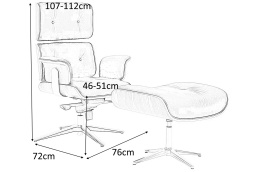 FOTEL BIUROWY Z PODNÓŻKIEM LOUNGE BUSINESS King Home CZARNY OBROTOWY FUNKCJA BUJANIA DREWNO GIĘTE ORZECH SKÓRA NATURALNA