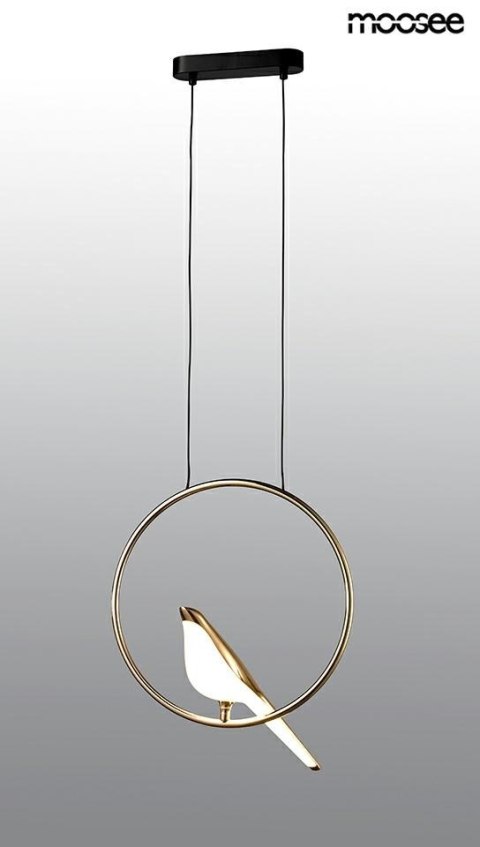LAMPA WISZĄCA LED BIRD ptak ZŁOTA metal podłużna podsufitka i przewód CZARNY akryl BIAŁY Moosee MOOSEE LAMPA WISZĄCA LED BIRD ptak ZŁOTA metal podłużna podsufitka i przewód CZARNY akryl BIAŁY Moosee MOOSEE