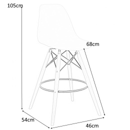 D2.DESIGN Hoker Krzesło barowe P016W PP mild grey tworzywo PP ciemny szary podstawa drewniana