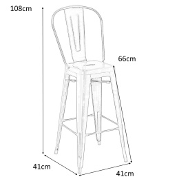 D2.DESIGN Hoker Krzesło barowe Stołek Paris Back szary inspirowany Tolix metal malowany proszkowo wysokie oparcie podnóżek
