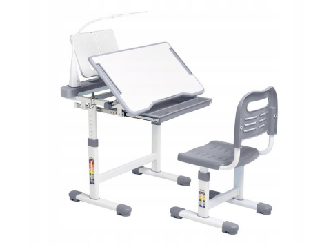 Fun Desk BIURKO KRZESEŁKO REGULOWANE + LAMPKA I STOJAK NA KSIĄŻKI - ZESTAW Cubby VANDA Grey Fun Desk BIURKO KRZESEŁKO REGULOWANE + LAMPKA I STOJAK NA KSIĄŻKI - ZESTAW Cubby VANDA Grey