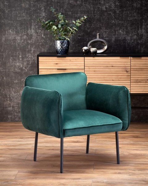 Halmar BRASIL fotel wypoczynkowy ciemny zielony/ czarny, materiał: tkanina - velvet /metal Halmar BRASIL fotel wypoczynkowy ciemny zielony/ czarny, materiał: tkanina - velvet /metal