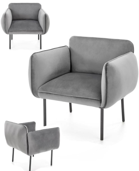 Halmar BRASIL fotel wypoczynkowy popielaty / czarny, materiał: tkanina - velvet /metal Halmar BRASIL fotel wypoczynkowy popielaty / czarny, materiał: tkanina - velvet /metal