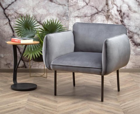 Halmar BRASIL fotel wypoczynkowy popielaty / czarny, materiał: tkanina - velvet /metal Halmar BRASIL fotel wypoczynkowy popielaty / czarny, materiał: tkanina - velvet /metal