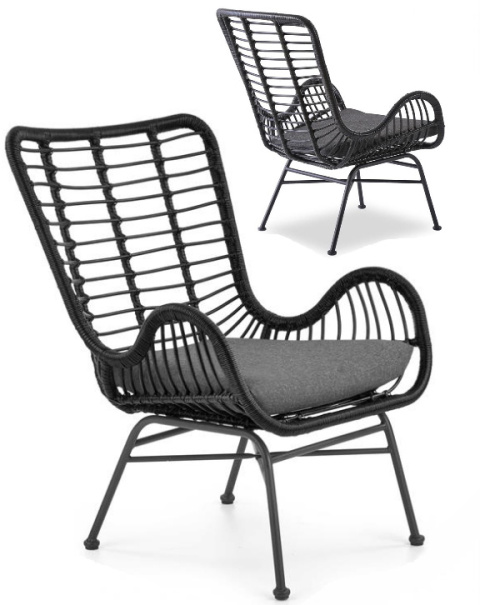 Halmar IKARO 2 fotel wypoczynkowy czarny / popielaty, materiał: rattan syntetyczny / stal Halmar IKARO 2 fotel wypoczynkowy czarny / popielaty, materiał: rattan syntetyczny / stal