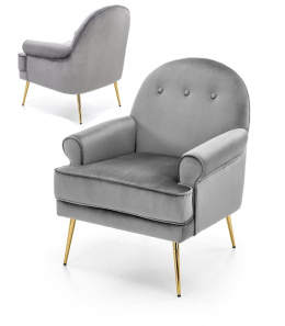 Halmar SANTI fotel wypoczynkowy popielaty / złoty, tapicerowany fotel z miekką poduszką na siedzisku - metalowe złote nóżki