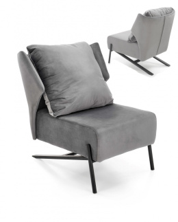 Halmar VICTUS fotel wypoczynkowy ciemny popielaty/ czarny - tkanina wygodny szary fotel, poduszka na oparciu, nogi metal czarn