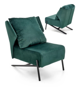 Halmar VICTUS fotel wypoczynkowy ciemny zielony/ czarny - tapicerowany wygodny fotel, poduszka na oparciu, metalowe czarne nogi