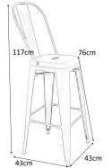 King Home Hoker Krzesło barowe TOWER BIG BACK 76 (Paris) czarne mat metalowe z oparciem i podnóżkiemdo kuchni baru King Home Hoker Krzesło barowe TOWER BIG BACK 76 (Paris) czarne mat metalowe z oparciem i podnóżkiemdo kuchni baru