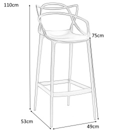 HOKER KRZESŁO BAROWE Z PODŁOKIETNIKAMI HILO PREMIUM 75 cm CZARNE TWORZYWO PP z podnóżkiem DO KUCHNI BARU King Home