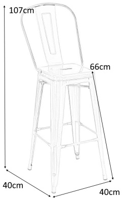 King Home Hoker Krzesło barowe TOWER BIG BACK 66 (Paris) metal z oparciem i podnóżkiem do kuchni do baru