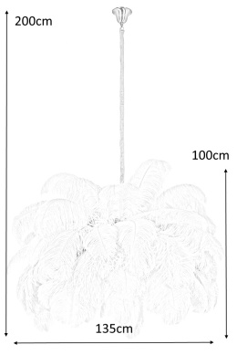 King Home Lampa sufitowa wisząca TIFFANY biała / naturalne pióra strusie mosiądz złoty G9