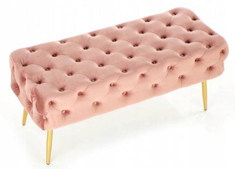 ŁAWKA ATHENA tapicerowana HALMAR tkanina VELVET RÓŻOWY / ZŁOTY stal chromowana 100x45 PIKOWANA OZDOBIONA GUZIKAMI ŁAWKA ATHENA tapicerowana HALMAR tkanina VELVET RÓŻOWY / ZŁOTY stal chromowana 100x45 PIKOWANA OZDOBIONA GUZIKAMI