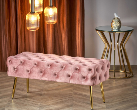 ŁAWKA ATHENA tapicerowana HALMAR tkanina VELVET RÓŻOWY / ZŁOTY stal chromowana 100x45 PIKOWANA OZDOBIONA GUZIKAMI ŁAWKA ATHENA tapicerowana HALMAR tkanina VELVET RÓŻOWY / ZŁOTY stal chromowana 100x45 PIKOWANA OZDOBIONA GUZIKAMI