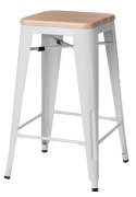 D2.DESIGN Hoker Stołek barowy Paris Wood 75cm biały metal lakierowany siedzisko drewno sosna naturalna D2.DESIGN Hoker Stołek barowy Paris Wood 75cm biały metal lakierowany siedzisko drewno sosna naturalna